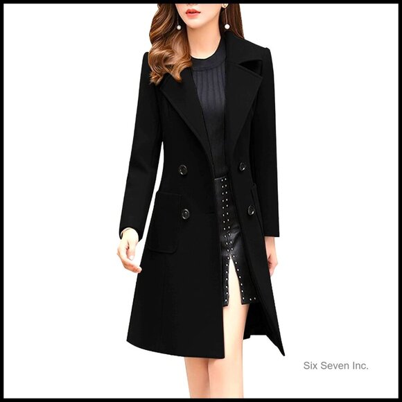 Jackets & Blazers - Wool Blend Pea Coat Double Breasted Notched Lapel Winter Overcoat
